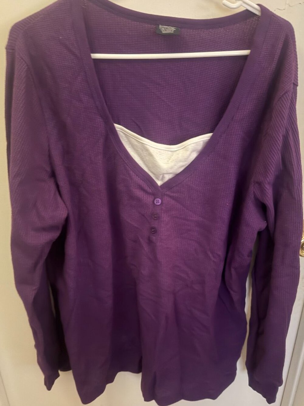 Faded Glory Purple Waffle-Knit Top W 3X